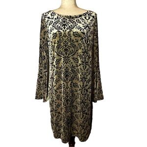 ECI Tan Black Velvet Burnout Party Dress NWT Medium #718568/7219A‎